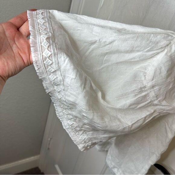 Anthropolgie Dolan Left Coast Evamarie White Bell Sleeve Fringe Top Sz S Boho - Picture 2 of 6